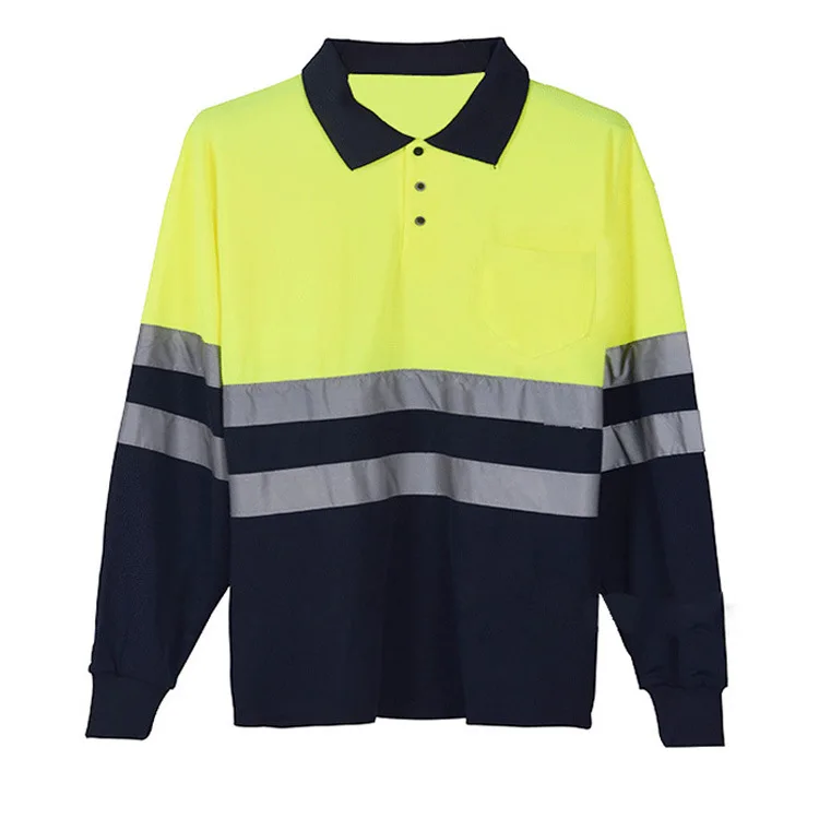 Custom Wholesale Striped Long Sleeve Green Reflective Polo Shirt For