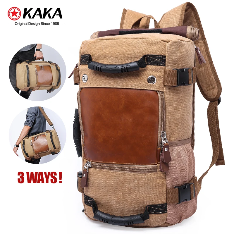 

2020 hot sell kaka 3 ways travelling men rucksack outdoor custom luggage travel hiking laptop canvas backpack bag for men, Black/khaki/green or any color you want