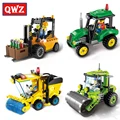QWZ City Series Road Roller Forklift Truck Tractor Sweeper Truck Model Building Blocks DIY Educational Assembled