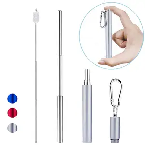 Image of Portable Folding Foldable Drinking Stainless Steel Straw, Collapsible Reusable Metal Straw With ABS Case And Cleaning Brush