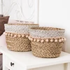 Handmade housekeeping decorative linen children toy gift laundry bin natural straw round basket bag storage made of seagrass
