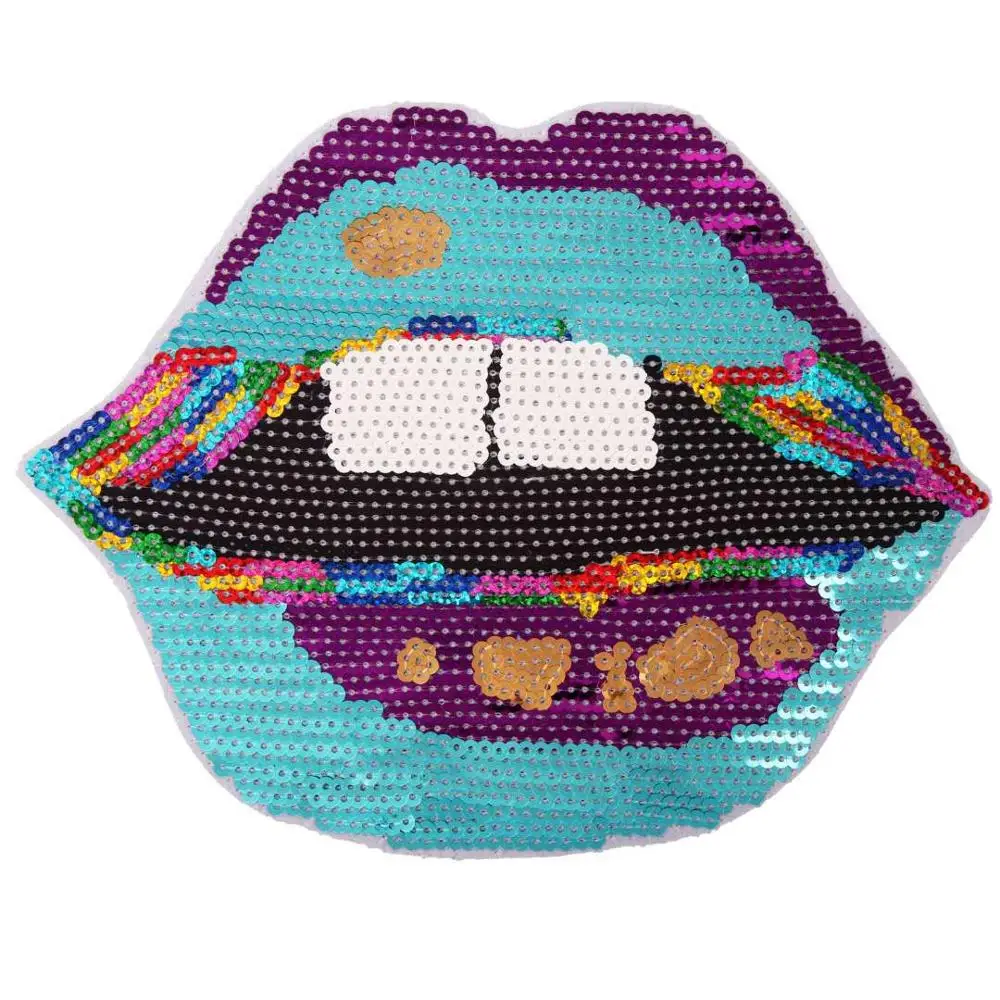 

Designed Elegant Mouth Embroidered Sequined Iron on Patches for Clothes Decoration, Customized