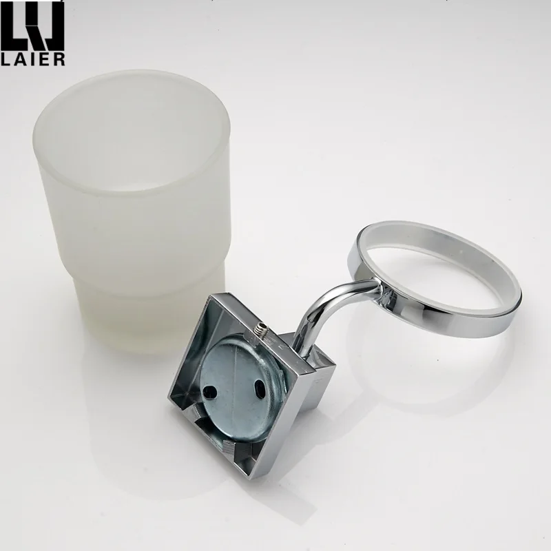 
Hotel Style Single Cup Toothbrush Holder Chromed Square Base Wall Mounted tumbler 