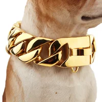 

32mm Custom Durable Stainless Steel Heavy Gold Chain Dog Collar Choke For Large dogs