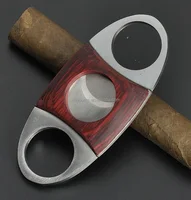 

STAINLESS STEEL DOUBLE GUILLOTINE METAL CIGAR CUTTER WOODEN GRIPS