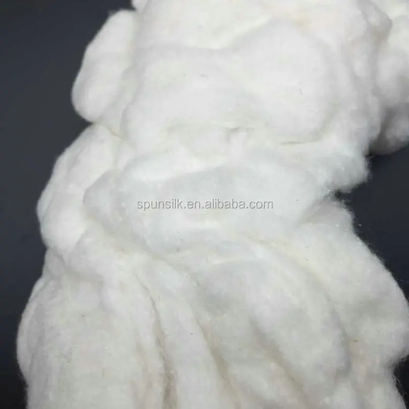 
China manufacturer tussah silk noil fiber ,sari silk waste wholesale for hand spinning and emboridery silk thread, from SPO 
