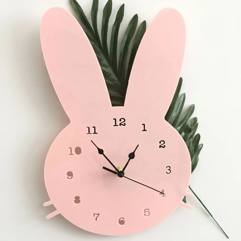 

Nordic Wooden Rabbit Shaped decor Wall Clock for kids room decor, N/a