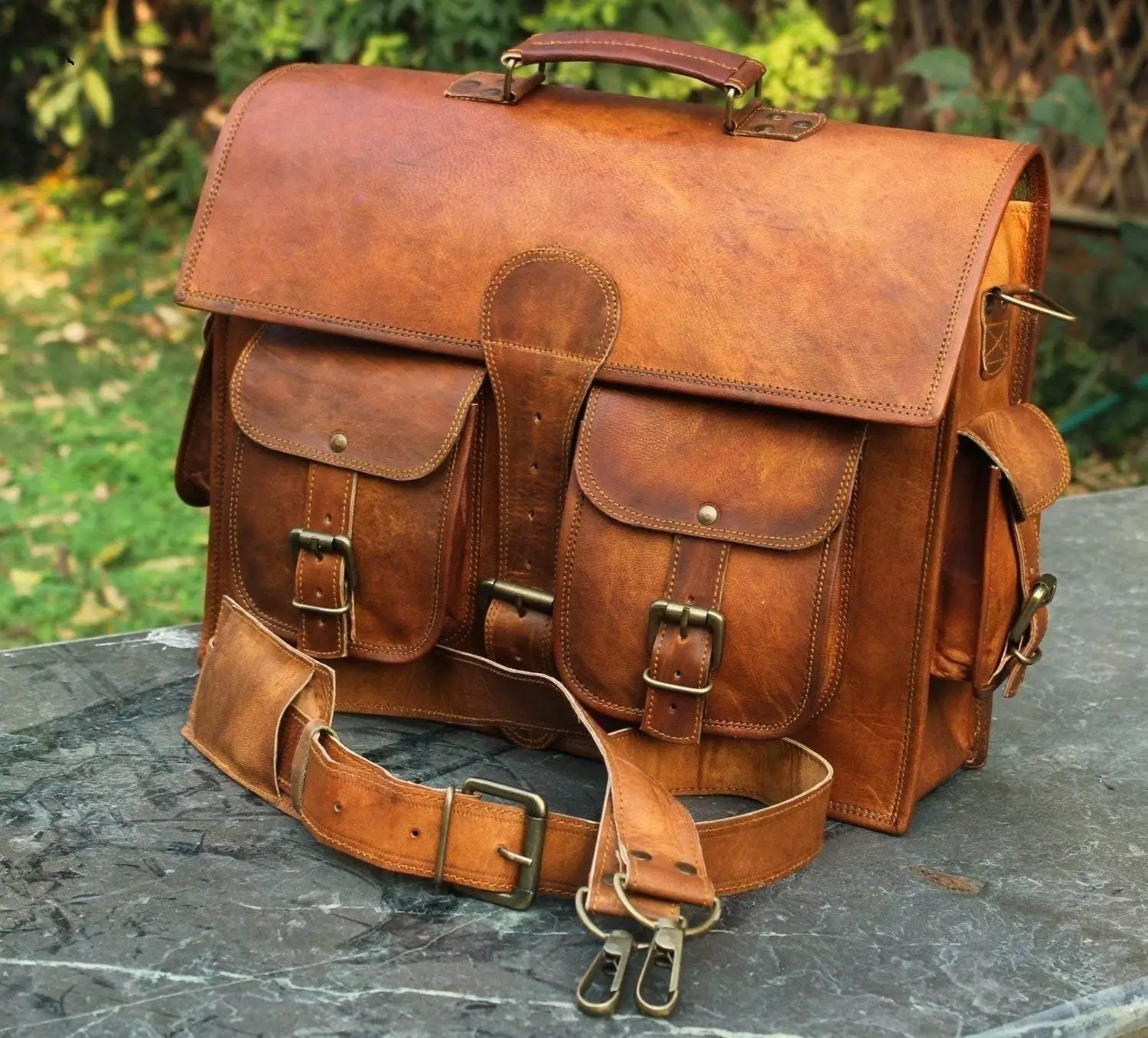 Men's Genuine Leather Vintage Laptop Messenger Handmade Briefcase Bag Satchel DHK