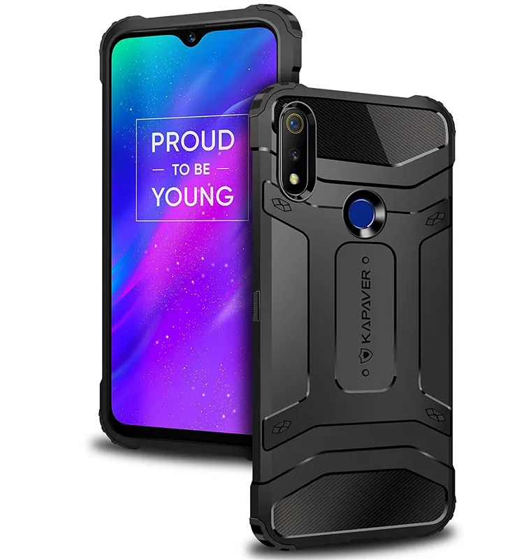 

2019 KAPAVER For Oppo RealMe 3 Pro Back Cover Case High quality Drop Tested Shock Proof Carbon Fiber Armor