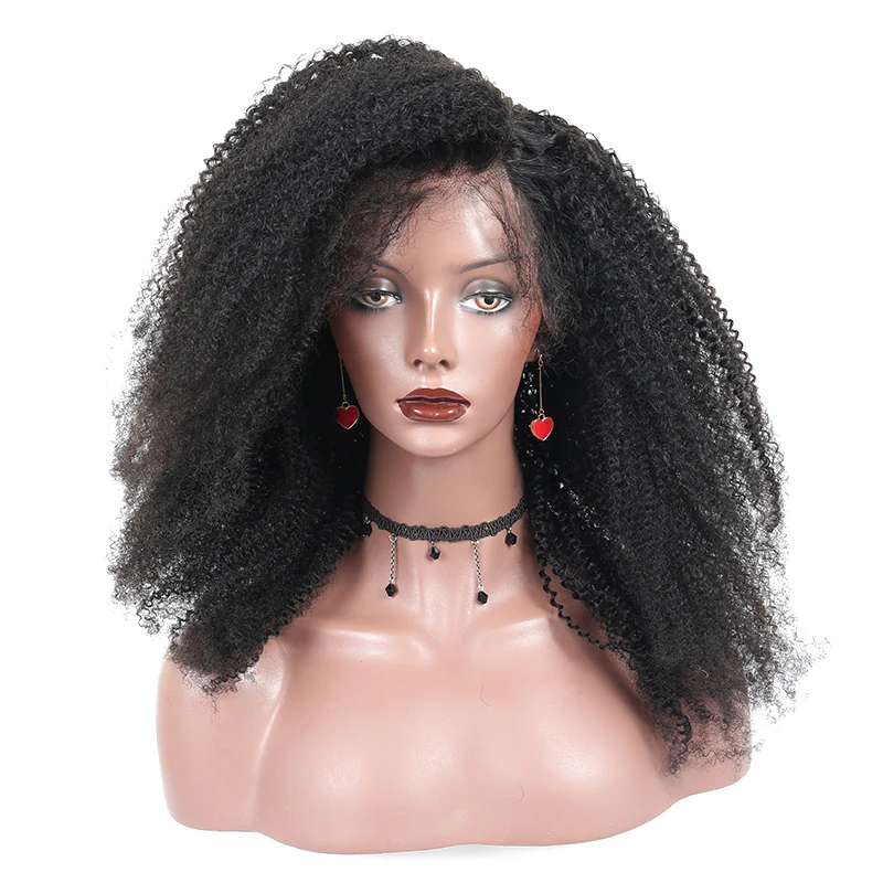

Wholesale high density pre plucked natural hairline afro kinky curly huamna hair lace front wigs for black women