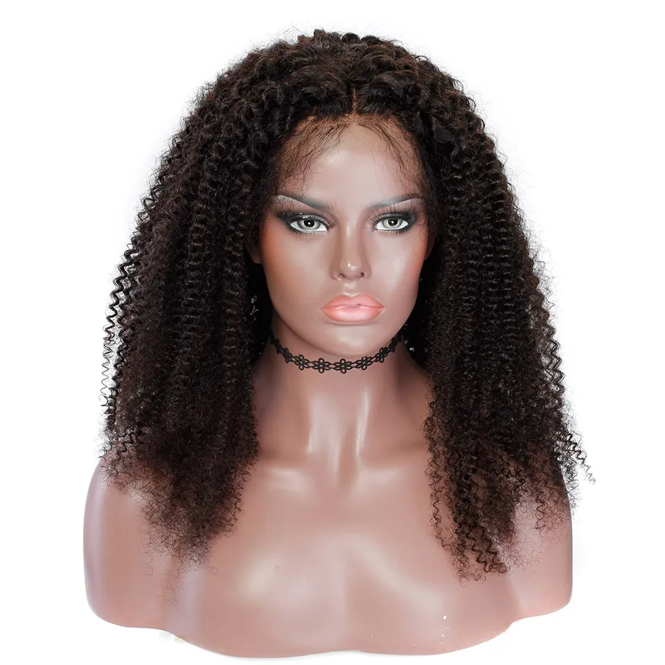 

Super quality thin skin swiss lace front kinky curly wig brazilian hair, Natural color #1b(or as customer's request)