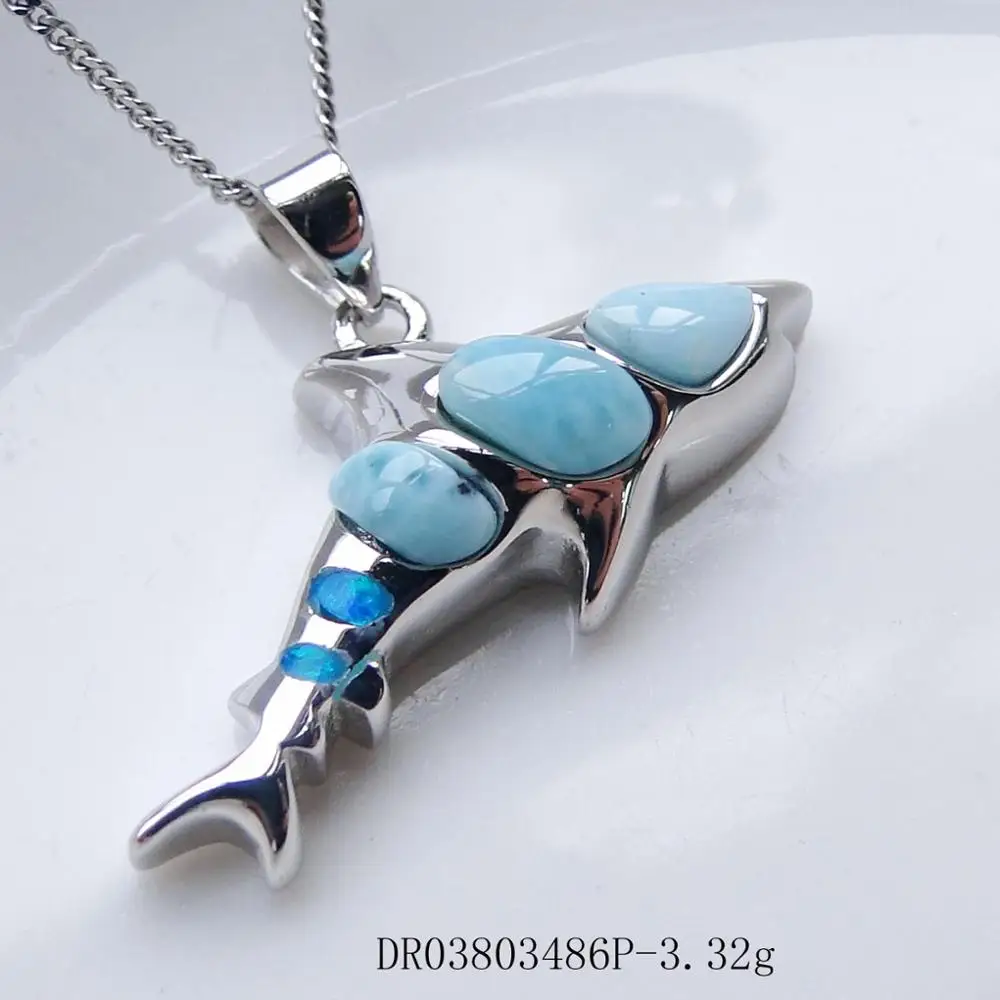 

Sea Life Style Jewelry 925 Sterling Silver Natural Blue Larimar Dolphin Pendant