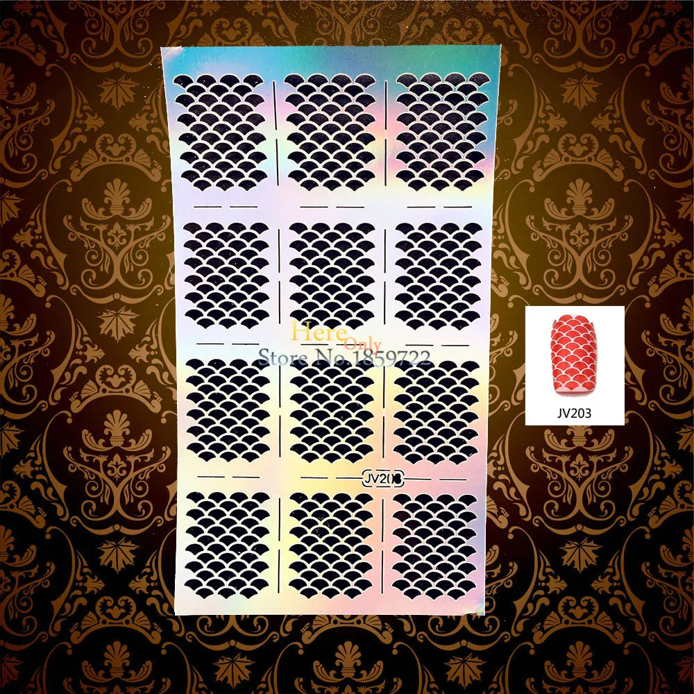 1PC Flash Hollow Nail Foil Fish Scale Pattern Nail Manicure Art Polish Painting Tool Template Decal