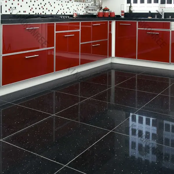 Black Artificial Quartz Floor Tile With Glitter Buy Artificial
