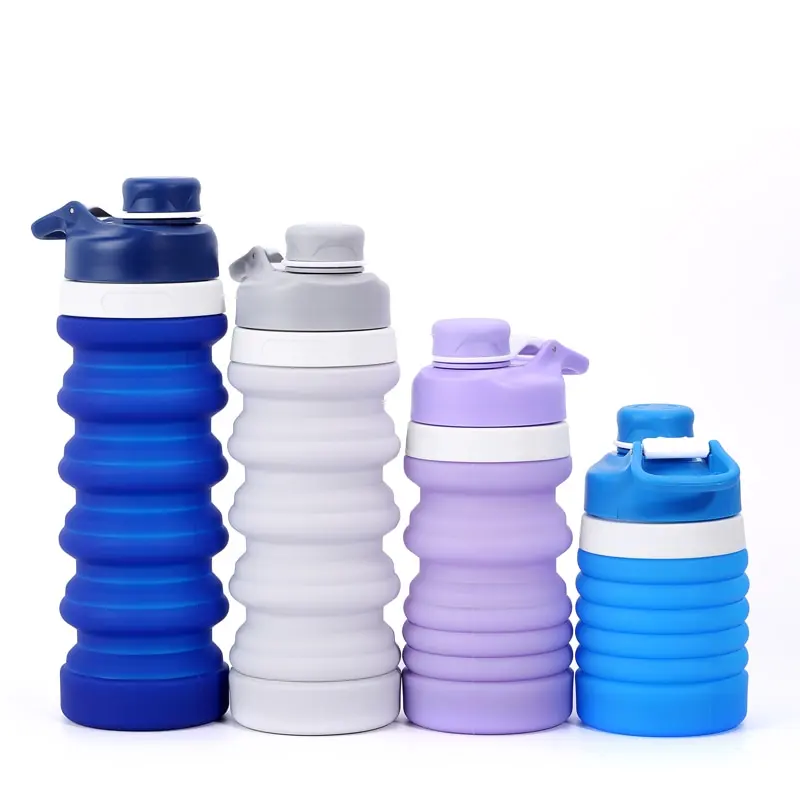 

Bpa Free Customized Silicone Foldable Sport Collapsible Water Bottle Wholesale, Light gray;quartz pink;lavander;sky blue;royal blue