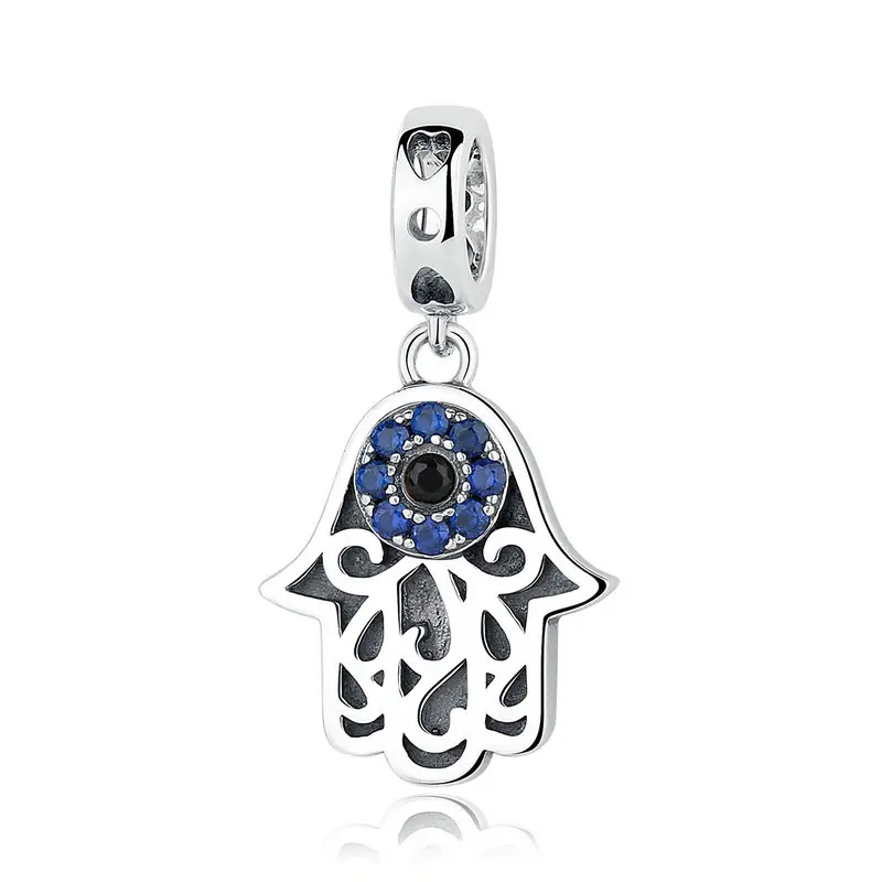 

SCC085 100% 925 Sterling Silver Blue Hamsa Eye Design Charm