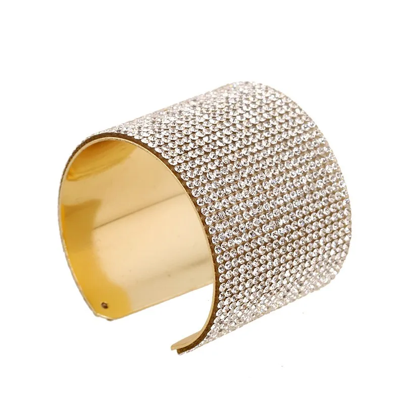 

Fashion Open embedded Crystal Bangles Wide Cuff Adjustable Bracelets Bangles Jewelry For Women, Silver ,gold