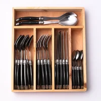 

24PCS Hotel Tableware Set,Laguiole Cutlery Set Stainless Steel with Black ABS Plastic Handle,Flatware Set Packaged in Wooden Box