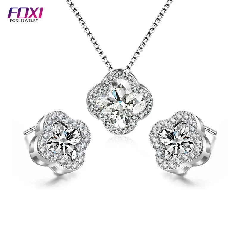 

China wholesale four leaf clover silver jewelry set for girls