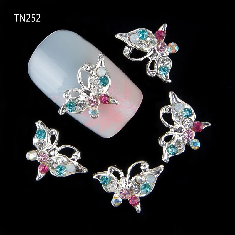 10pcs Glitter Butterfly Rhinestones 3d Nail Art Decorations Alloy Nail Sticker Charms Jewelry for Nail Gel