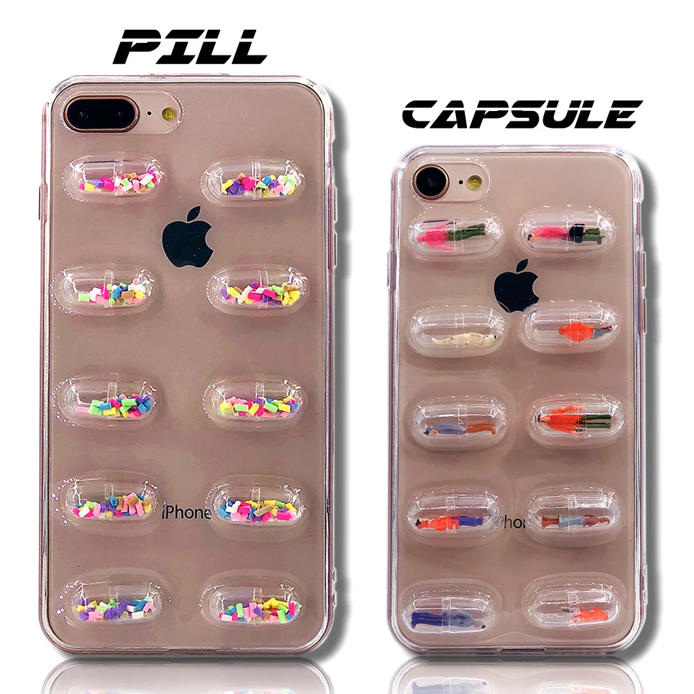 

drop glue 3d silicon protective soft clear tpu impact pill capsule case epoxy resin back cover mobile for iphone x for oppo f9, Transparent white