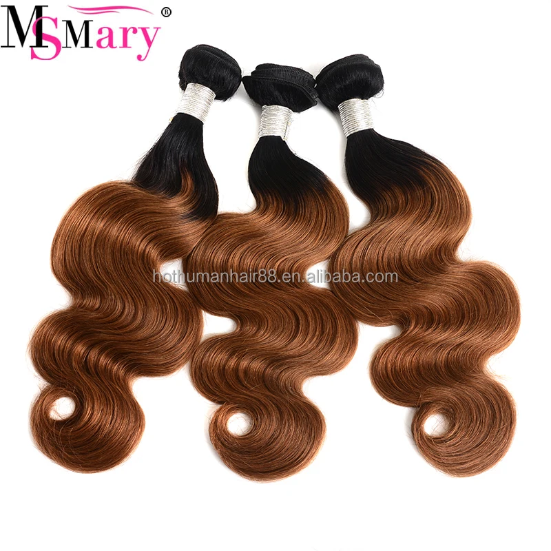 

Ms Mary 1b 30 Body wave 8A Raw Virgin Brazilian Human Hair 3 bundles Two Tone Ombre Human Hair Extensions, Natural color #1b 4 30
