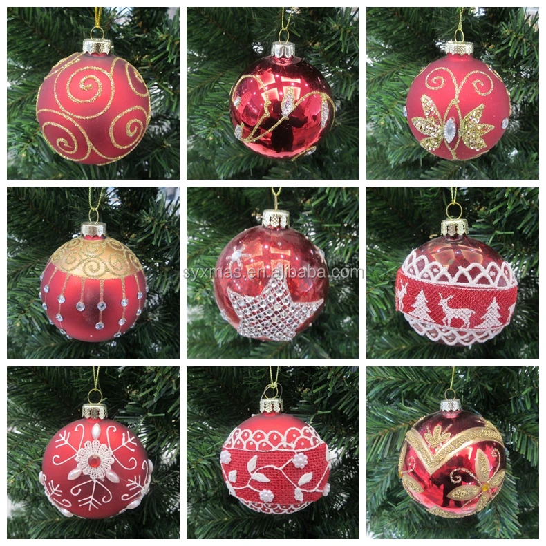 wholesale factory cheap and top-grade 10cm shiny red painted glass christmas glass ball
