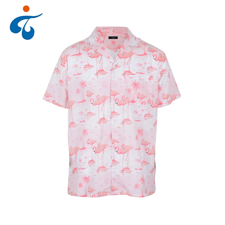 

Top quality custom made soft short sleeve fancy pink hawaiian shirt cotton