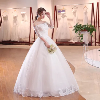 2018 Half Sleeves Off The Shoulder Bridal Dresses Off White Boat