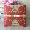 2017 New Fancy Laser Cut Wedding Invitation Card with bead and ribbon 21 colors can be custom printing insert card &envelolpe