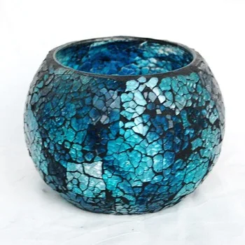 Ball Shape Light Blue Crackle Mosaic Glass Tealight Candle Holder - Buy ...