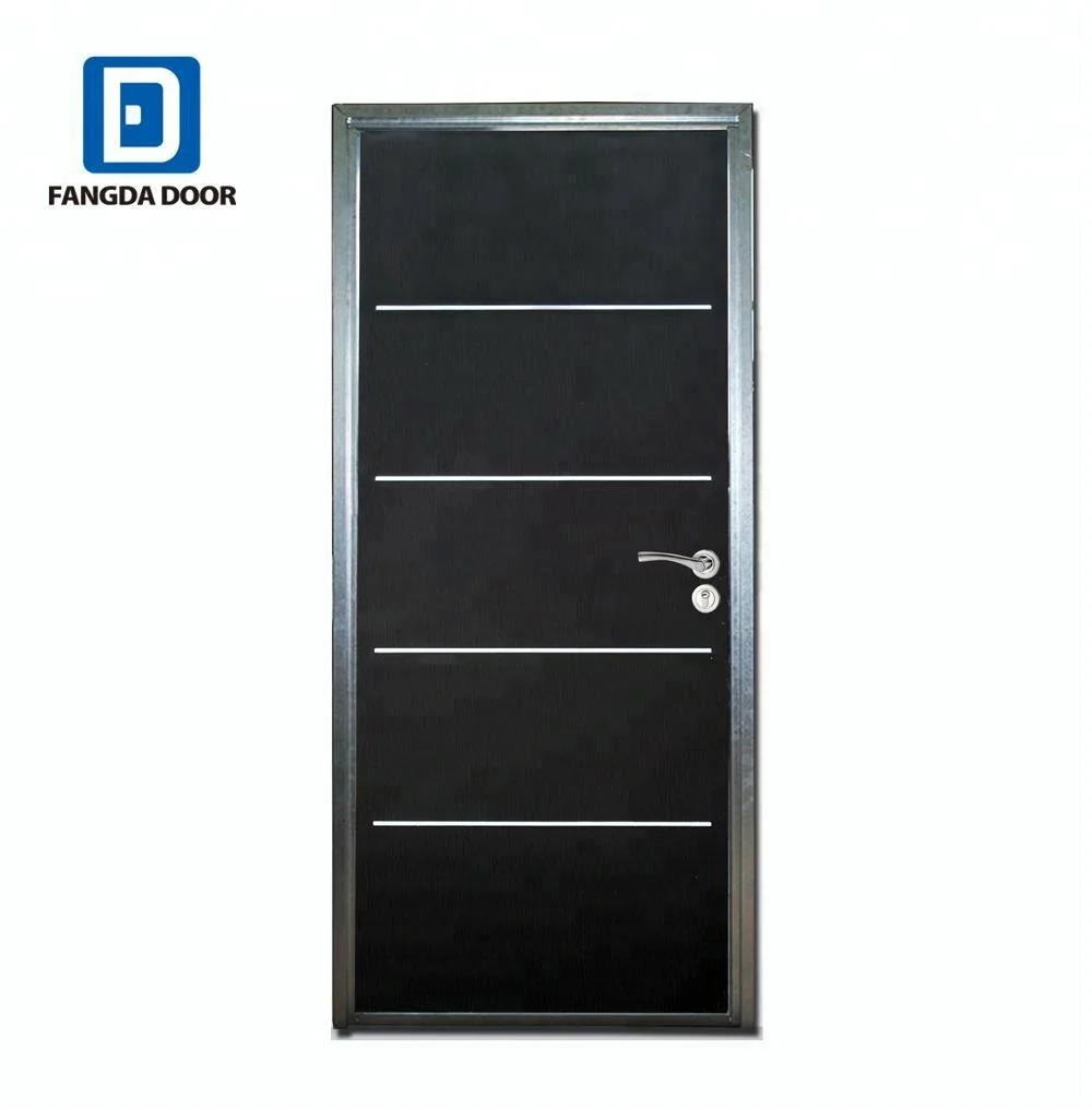 Fangda Самые продаваемые межкомнатные дешевые стальные двери с декоративными алюминиевыми полосками