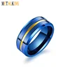 Loop 8mm Tungsten Carbide Ring Blue Plated Thin Yellow Gold Groove Wedding Band Comfort Fit