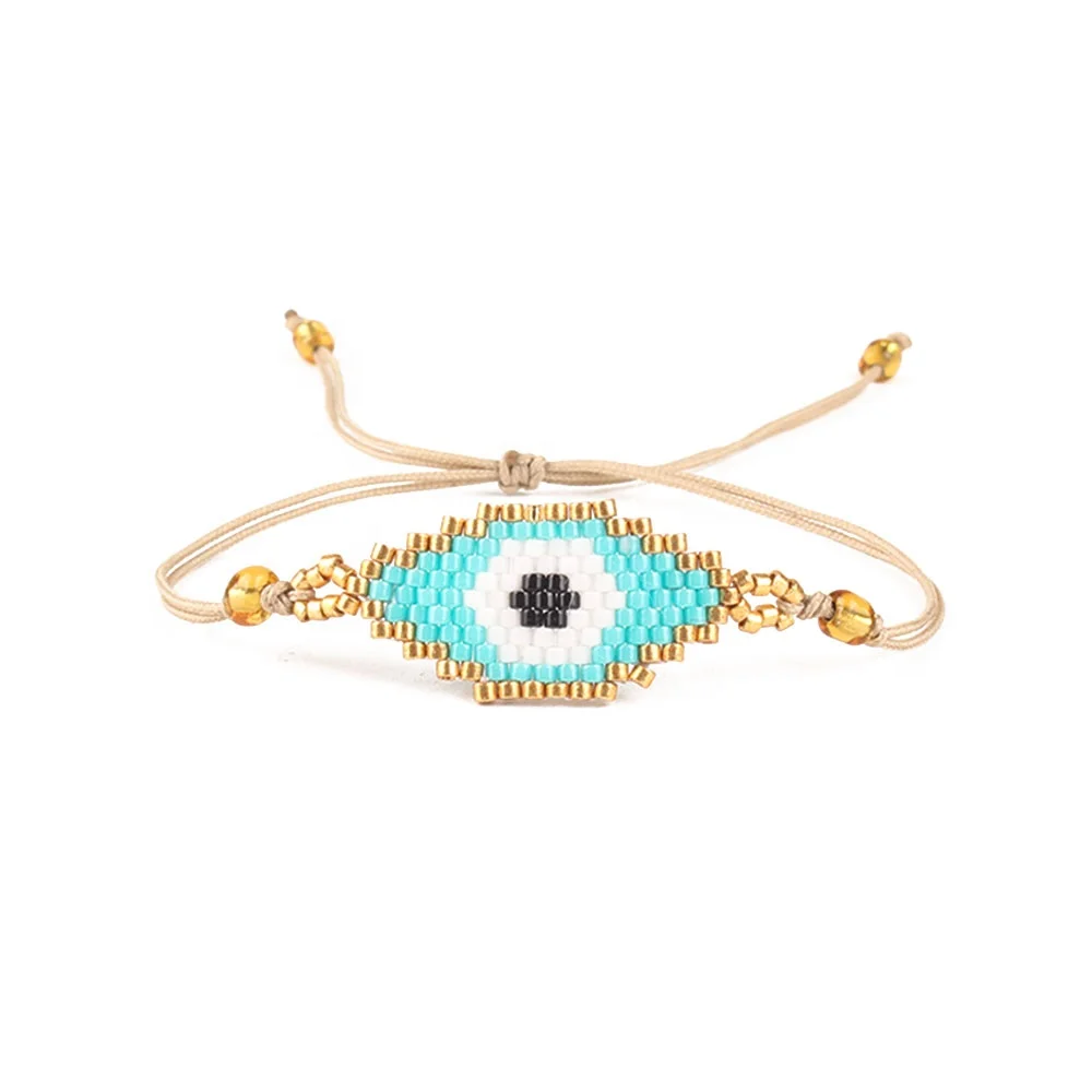 

MI-B180045 Miyuki sead beads nazar boncuk evil eye charm ajustable chains handcraft tassel bracelets, Light green;red;blue;and pink;or customized