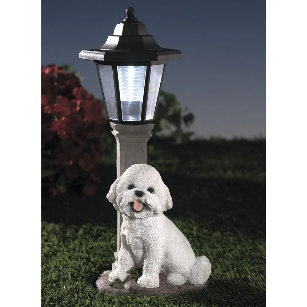 solar light dog lantern garden bichon resin bits pieces sculpture led bitsandpieces powered angel puppy pug outdoor lights memorial statue