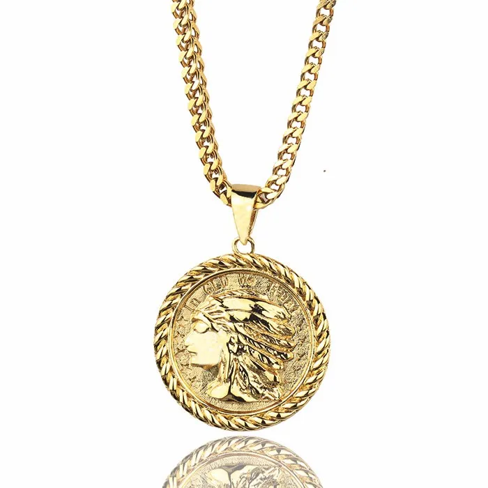 18k gold plated Custom Indian chief gold coin pendant