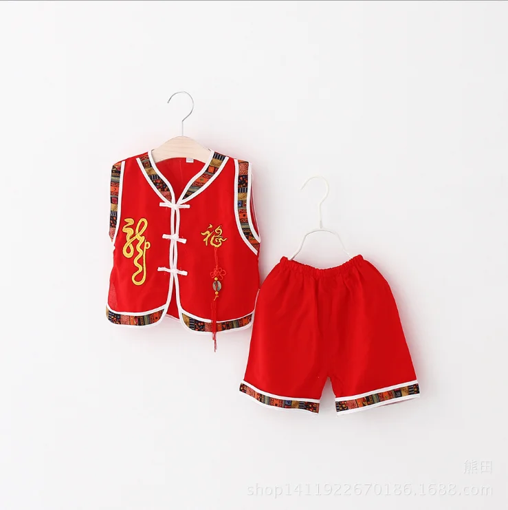 
children tang suit ethnic children clothes set birthday suit summer short silk brocade baby boys clothes set 