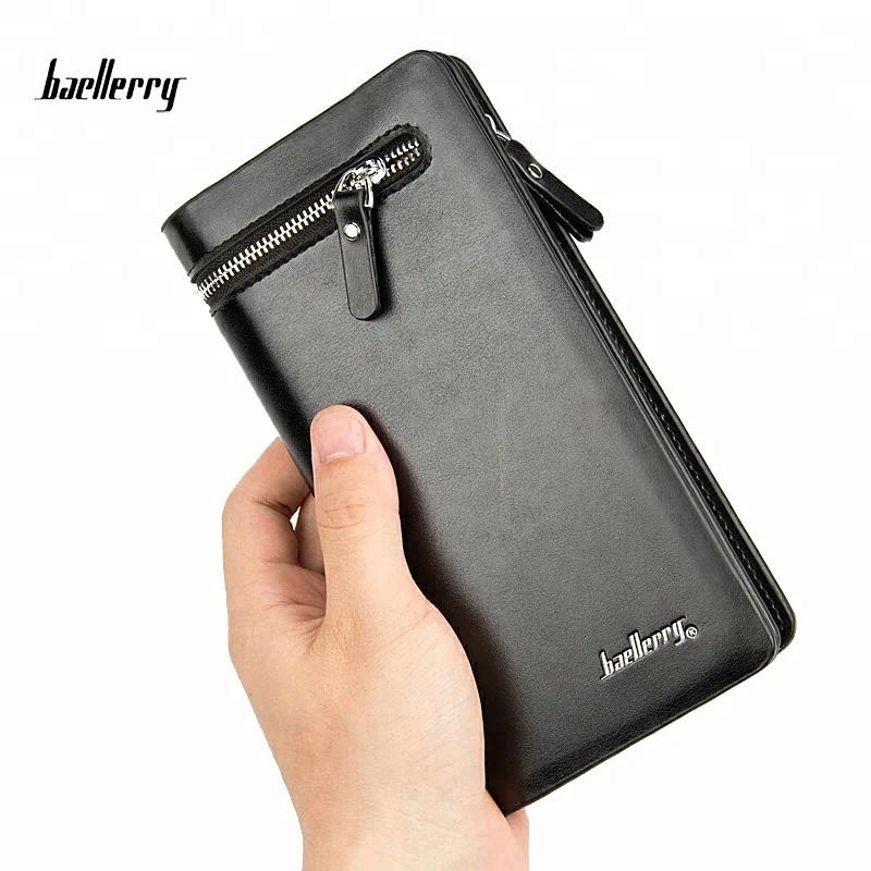 

Baellerry 2017 New Men Long Leather Zipper Wallet Card Holder Wallets Business Pockets Purse High Quality Day Clutch, Black,coffee