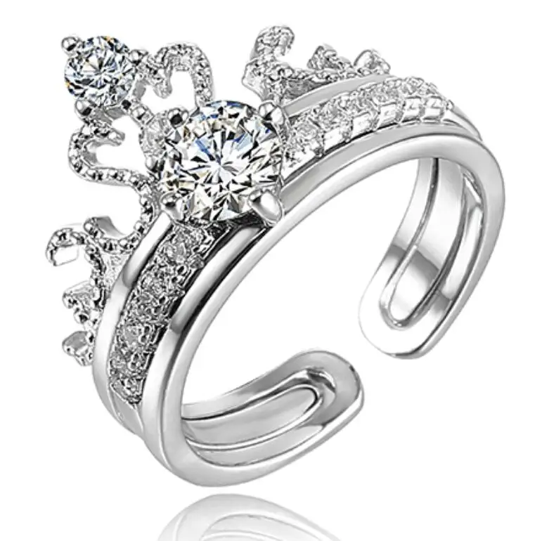 

2018 Fashion Rings for Women Silver Plated King Queen Crown Ring Sets for Women Finger Ring Anniversary Engagement Party Gifts, N/a