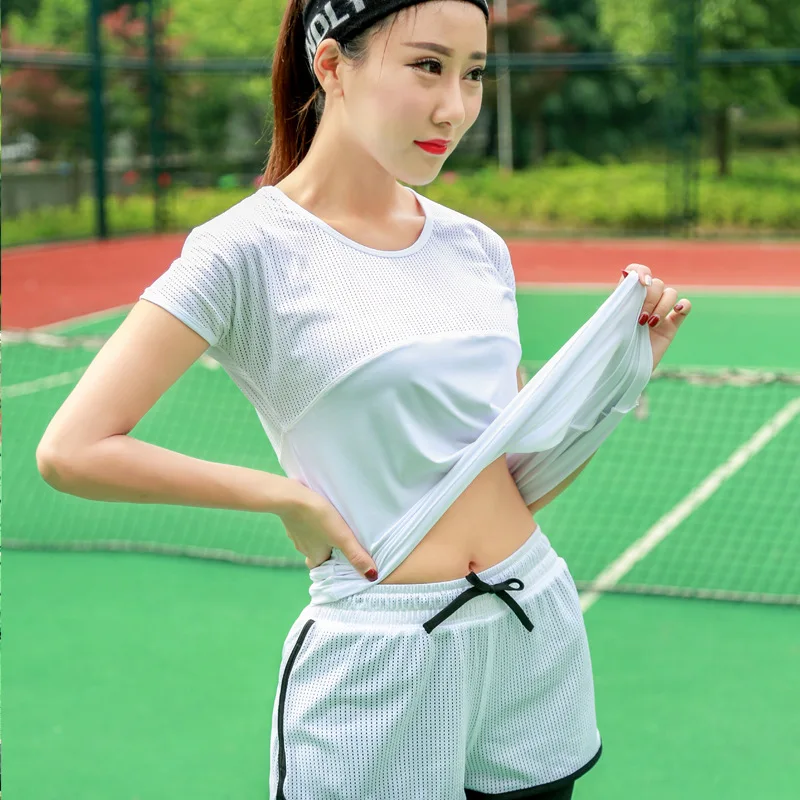 

Women Soft Cool Dry Mesh Breathable Short Sleeve Yoga Workout Shirts, Customized colors