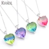 RAKOL Heart Shape Colorful Fusion Clear Necklace Multi Color Tourmaline Glass Stones Pendant Necklace NN004