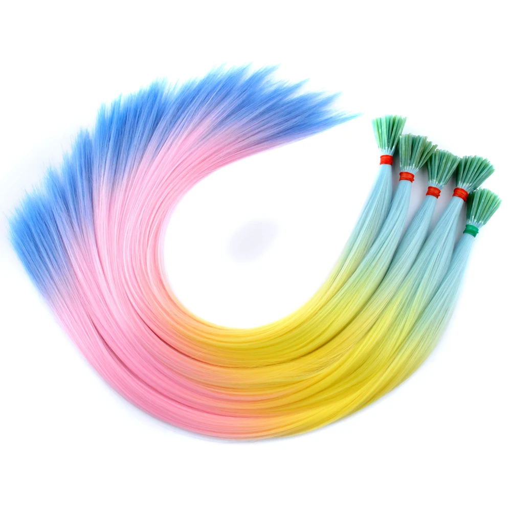 

Straight Rainbow Hair Streak Hairpieces Pre Bonded Hair Synthetic I Tip Keratin Fasion Hair Extensions Various Color 22 100S