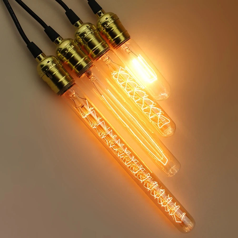E27 carbon filament tubular lamps e26 40w edison bulbs 120v 240v t30 t10 t185 t225 t300 incandescent lights
