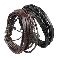 

Free Shipping 2016 Fashion Jewelry Wrap Charm Genuine Leather Bracelet with Braided rope Unisex for Men & Women