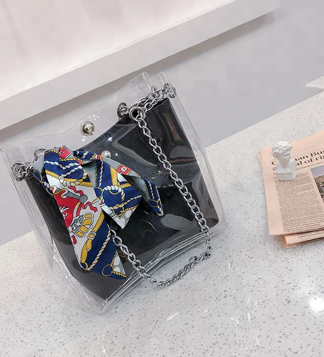 
PVC transparent bucket bag mini single-shoulder messenger bag handbag jelly bag 