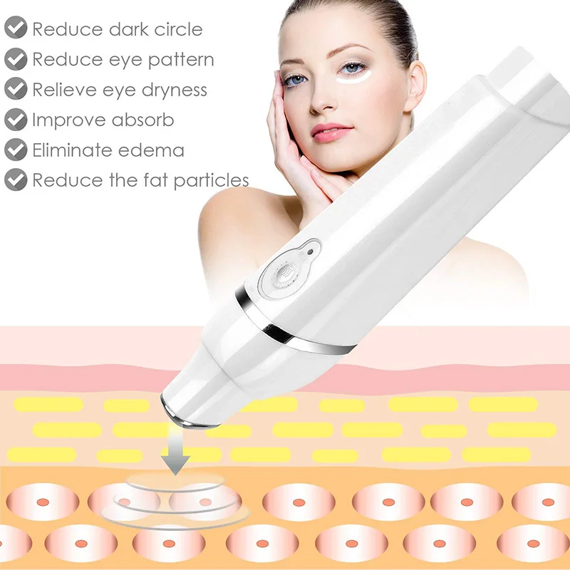 Heated Sonic Eye Massager Wand Vibrating Massage for Dark Circles and Eye Puffiness Anti-Ageing Wrinkle Device
