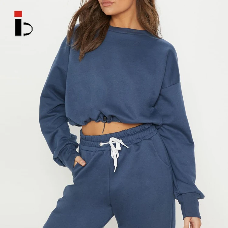 Wholesale New Custom Basic Sport Gym Ladies Plus Size Sweat Suit Crop