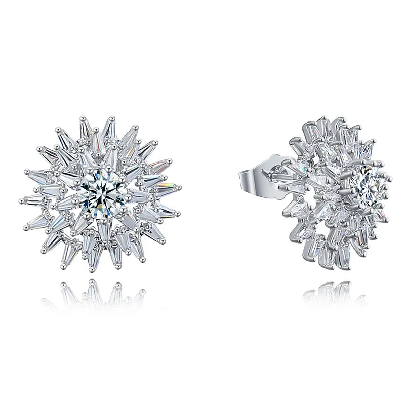 

Fancy Micro Pave Copper Jewelry Clear CZ Flower Earring Studs, Sliver&cz;gold&cz