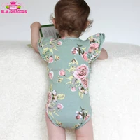 

Toddlers Clothing 3 Layers Ruffle Baby Rompers Sleeveless Green Floral Baby Girls Flutter Sleeve Bodysuit