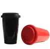 Double Wall Porcelain Ceramic Take Away Travel Mug Coffee Cups With Silicone Lid
